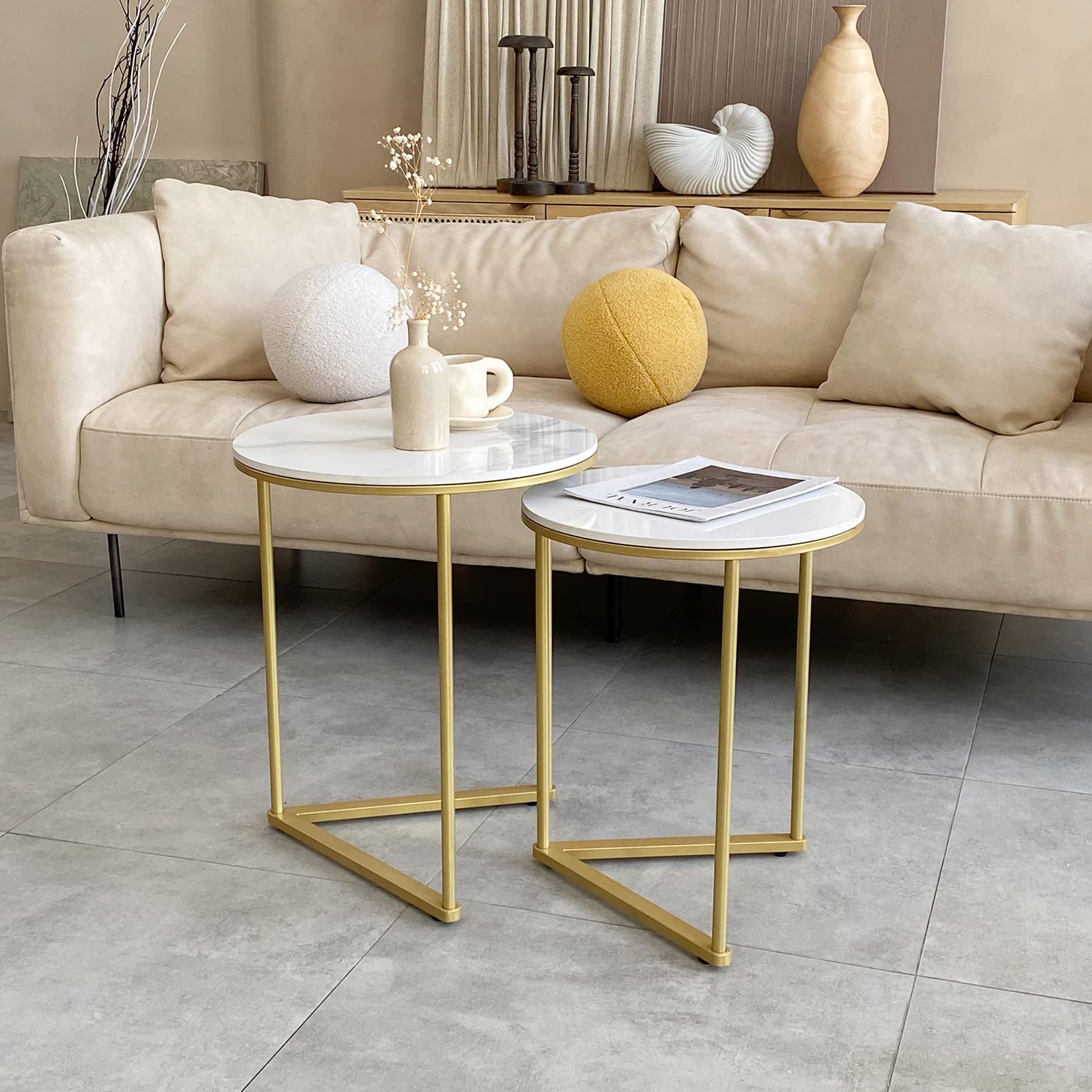 Nesting Side Table Set of 2 Gold Marble Nesting Accent Table Set