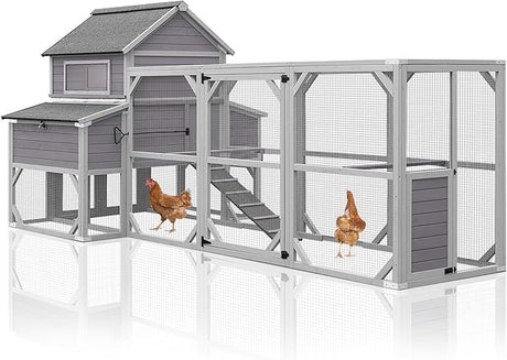 Large Chicken Coop with Run - Outdoor Chicken House for 6-8 Chickens with Six Nesting Box, Five Perches, Leakproof Pull-on Tray, and UV-Resistant Roof - Large