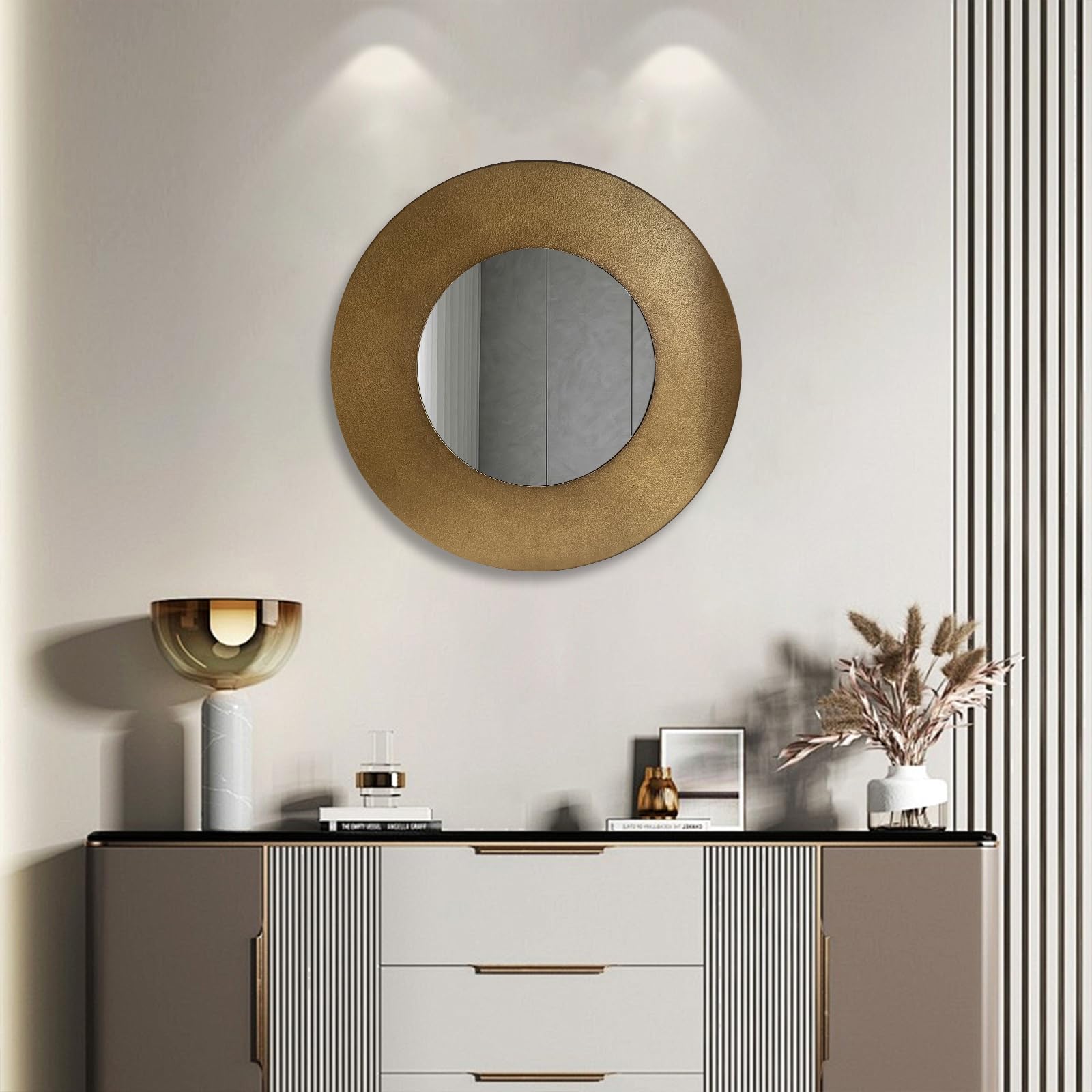 27 Inch Round Wall Mirror - Vintage Bronze Metal Frame