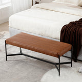 Modern Faux Leather End of Bed Bench, Upholstered Entryway Bench with Metal Legs