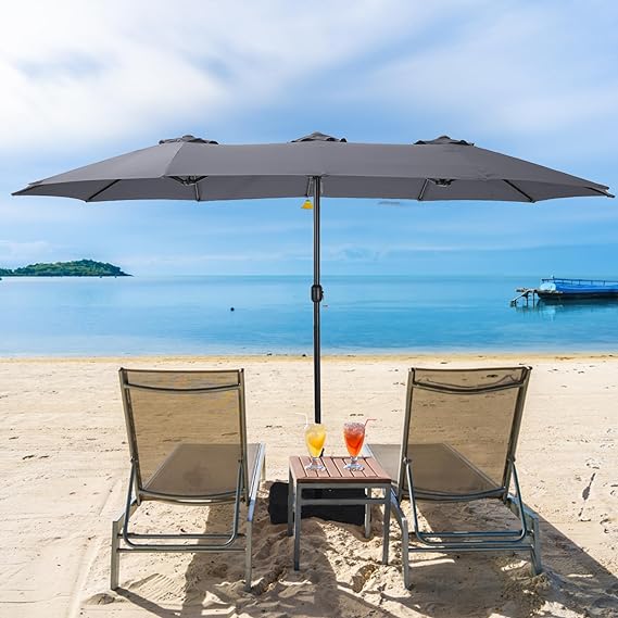Double Sided Patio Umbrellas with Base Included, Outdoor Large Rectangle Market Umbrella