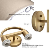 JIMUBEAM Industrial 2-Lights Wall Sconce Fixtures with Linen Fabric Shade, Double Wall Light Lamps Decor for Hallway Bedroom Living Room Bathroom Stairway