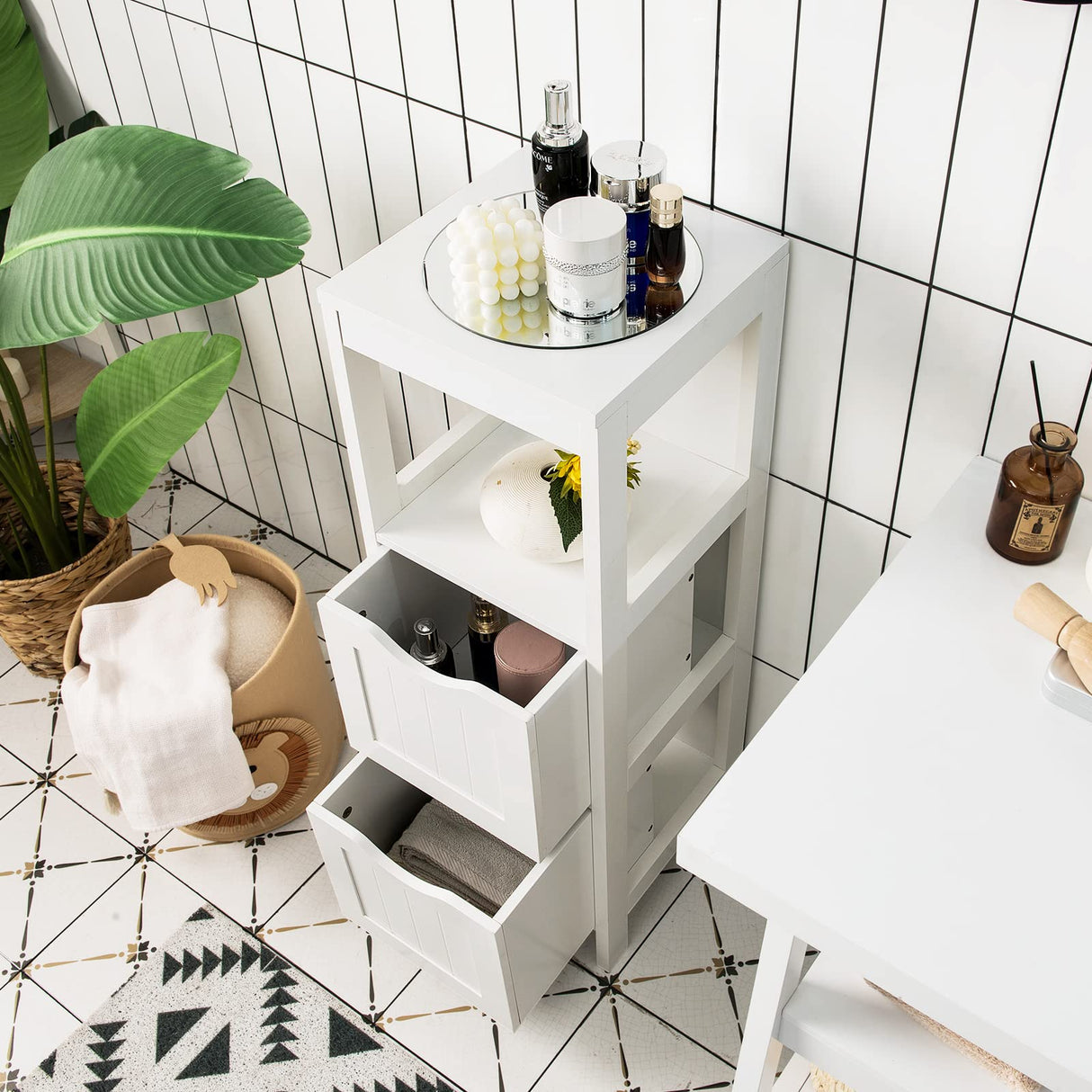 Bathroom Organizers and Storage Cabinet - Storage Organizer Rack Stand with 2 Removable Drawers,