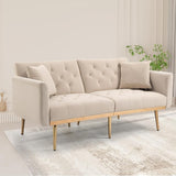 Mid-Century Modern Velvet Loveseat, Petite Accent Sofa Couch with 7 Gold Metal Legs
