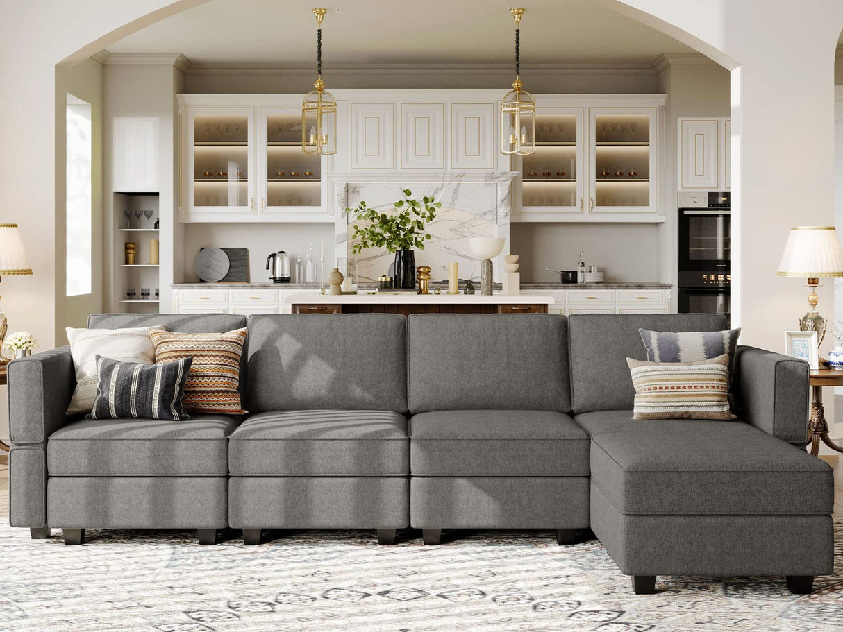 L Shaped Sofa with Storage Seat Fabric Modular Sectional Couch Reversible Chaise