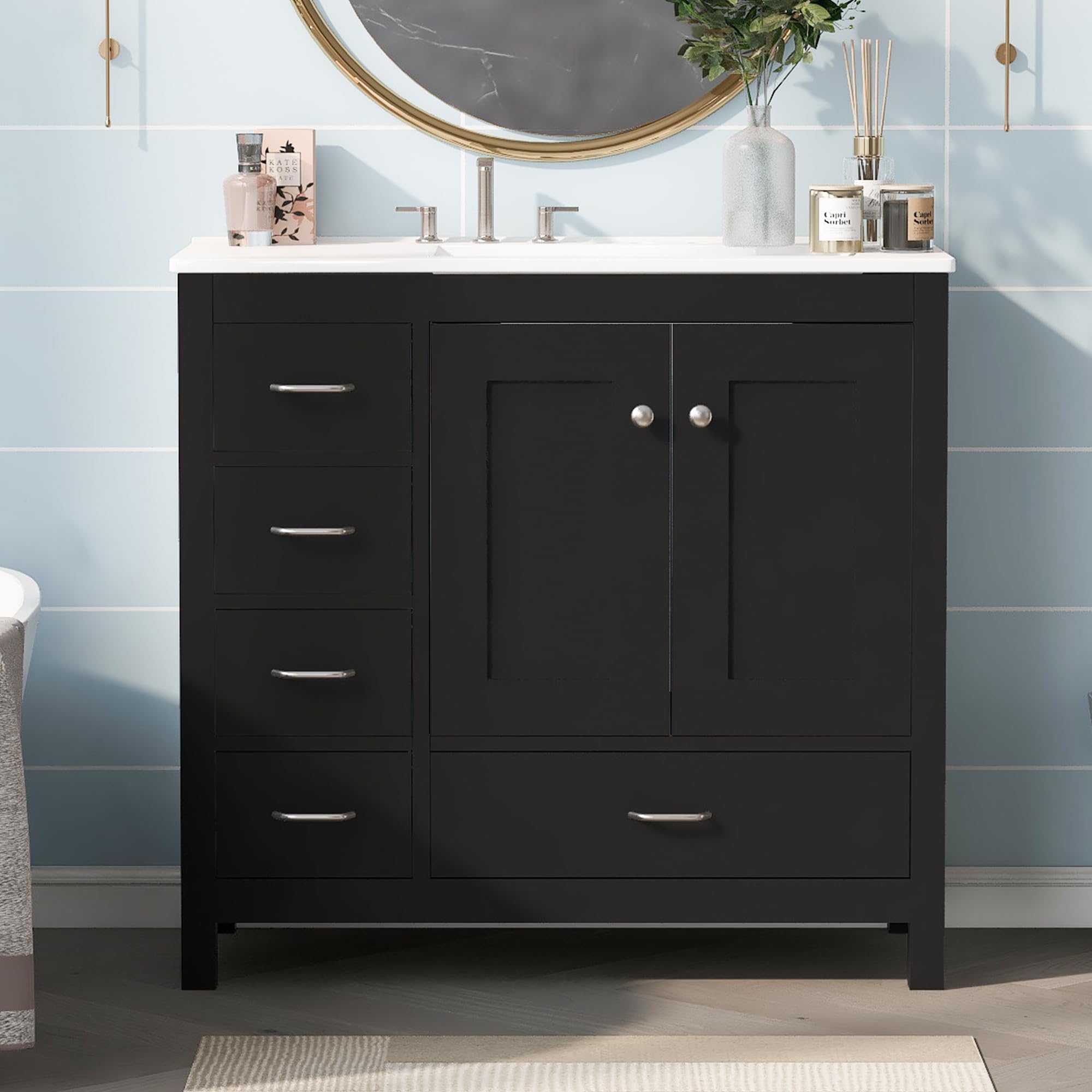 36" Bathroom Vanity with Sink, Free Standing Single Basin Vanity Set