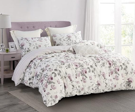 600 Thread Count Cotton White Printed Cotton Comforter Set