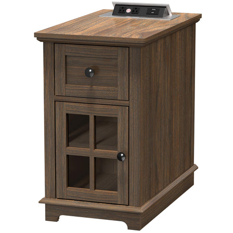 Narrow End Table with Drawer, Storage Side Table with Flip Top Fast Charging Station