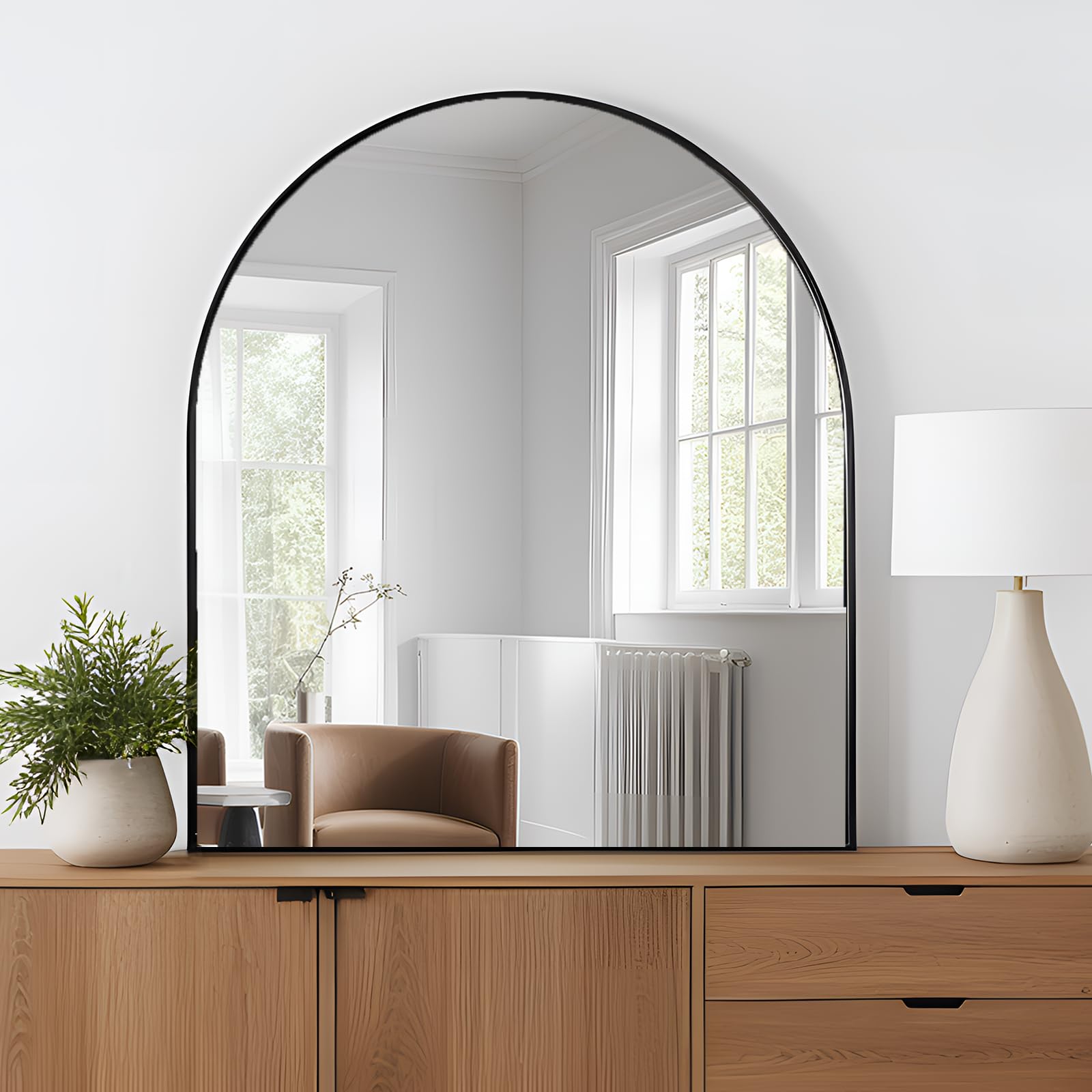 Arched Mirror Black Wall Mounted Mirrors, Bathroom Mirror