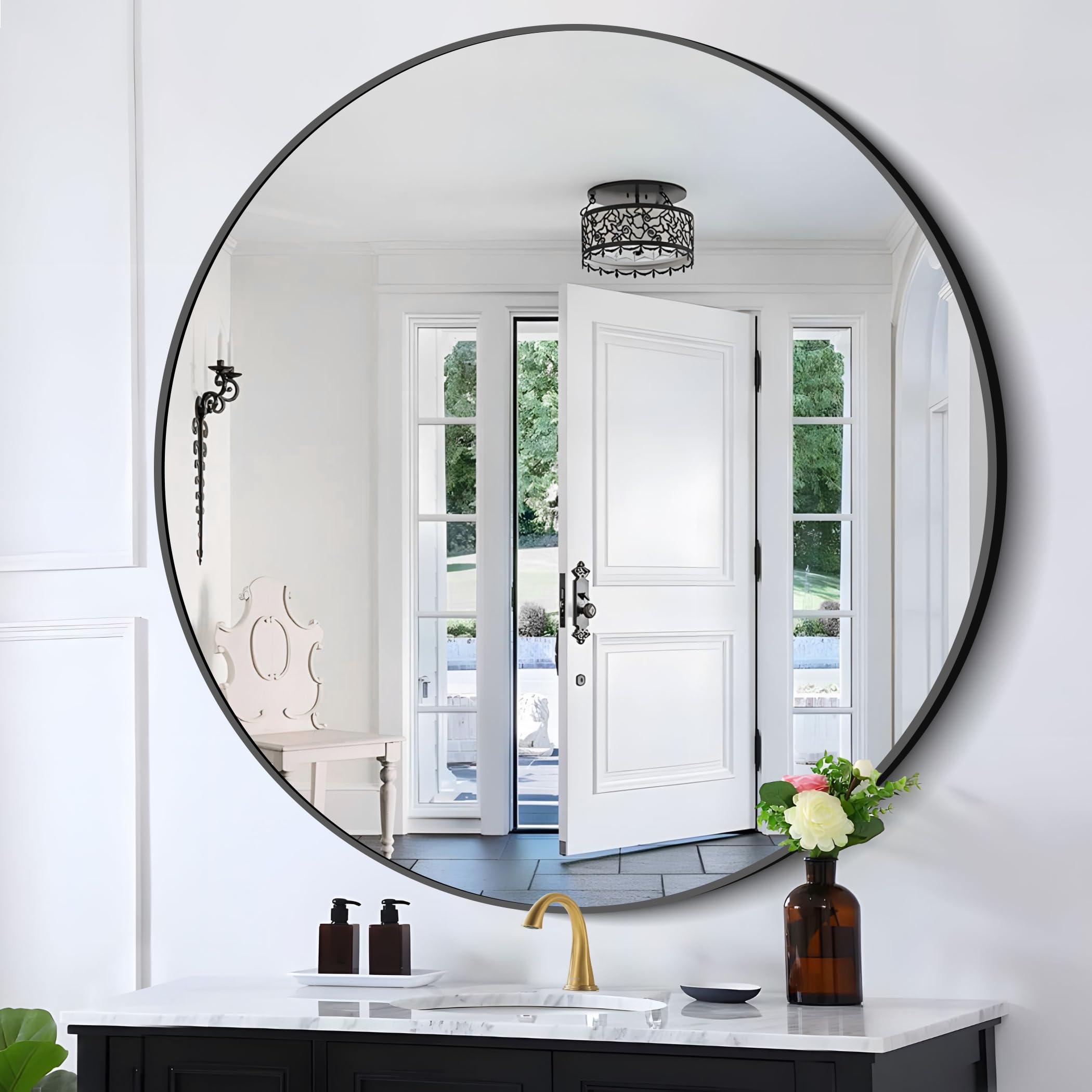 Black Round Mirror, Round Bathroom Mirror , Round Mirror