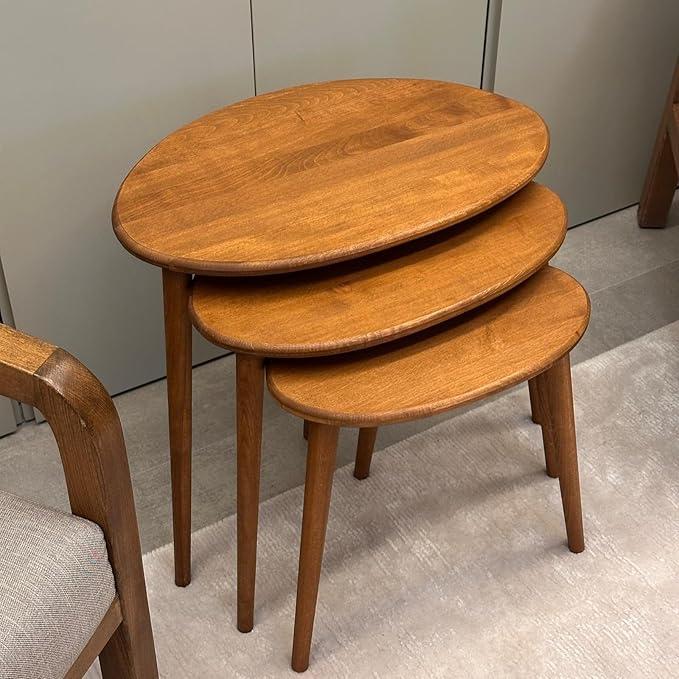 Solid Wood Nesting Tables Set of 3, Rectangular Mid-Century Modern Coffee Tables