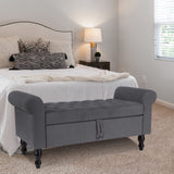 Storage Bench with Upholstered Rolled Arm Ottoman Bench Couch w/Solid Wood Legs for Bedroom End of Bed, Entryway and Living Room (Gray)