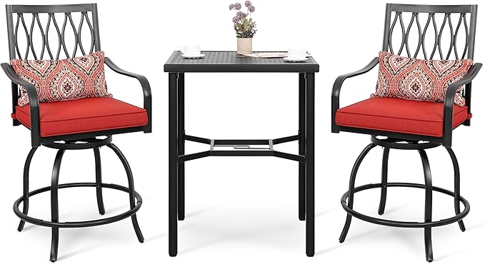3 Piece Outdoor Patio Bar Set, Patio Bar Furniture Set, Outdoor Tempered Glass Square Bar Table