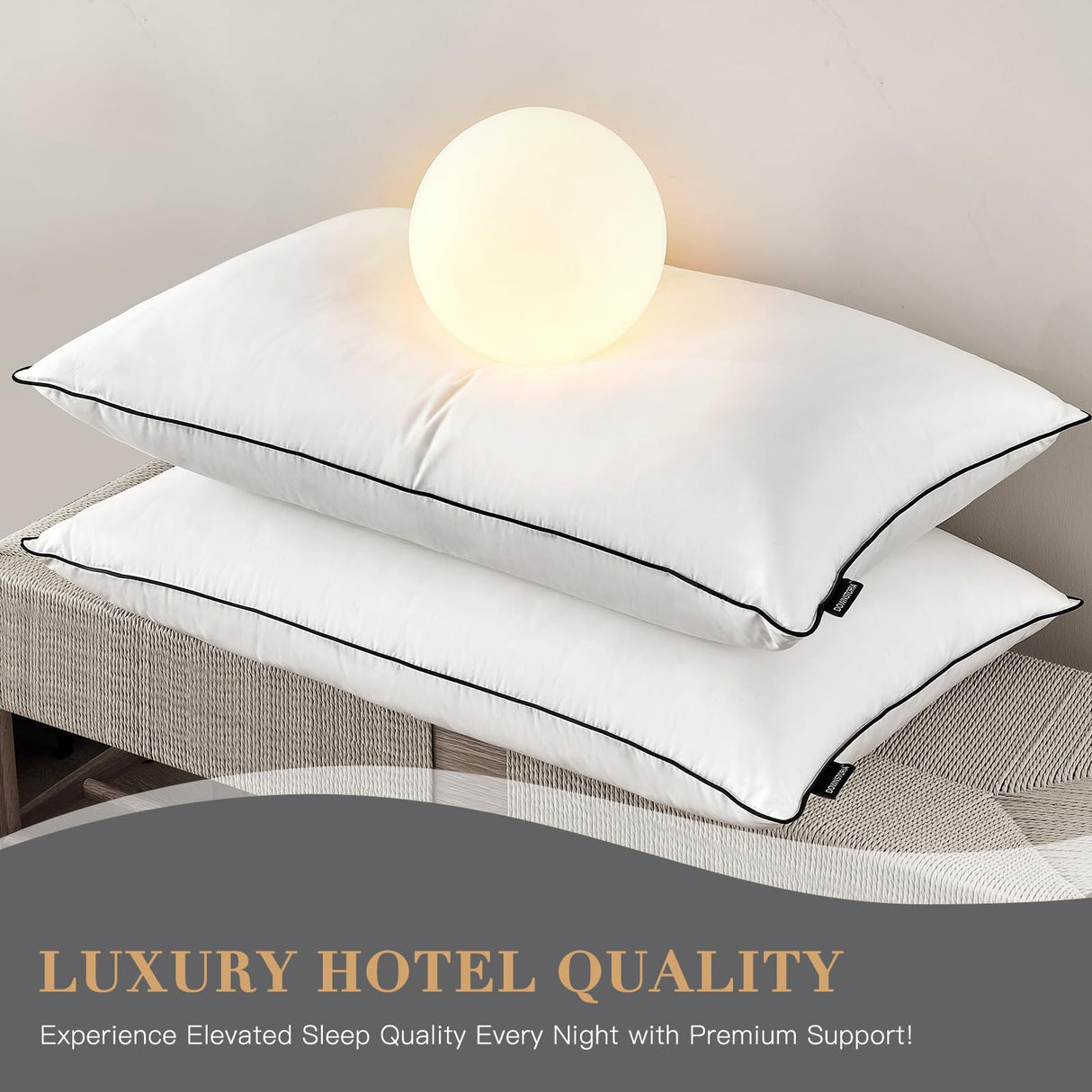 DOWNSTORIA Feather Down Pillows Queen/Standard Size Set of 2, Luxury Hotel Collection Bed Pillow 2 Pack, Down Surrounded Pillows for Sleeping, Soft Fluffy for Side Sleepers 20x28 in.