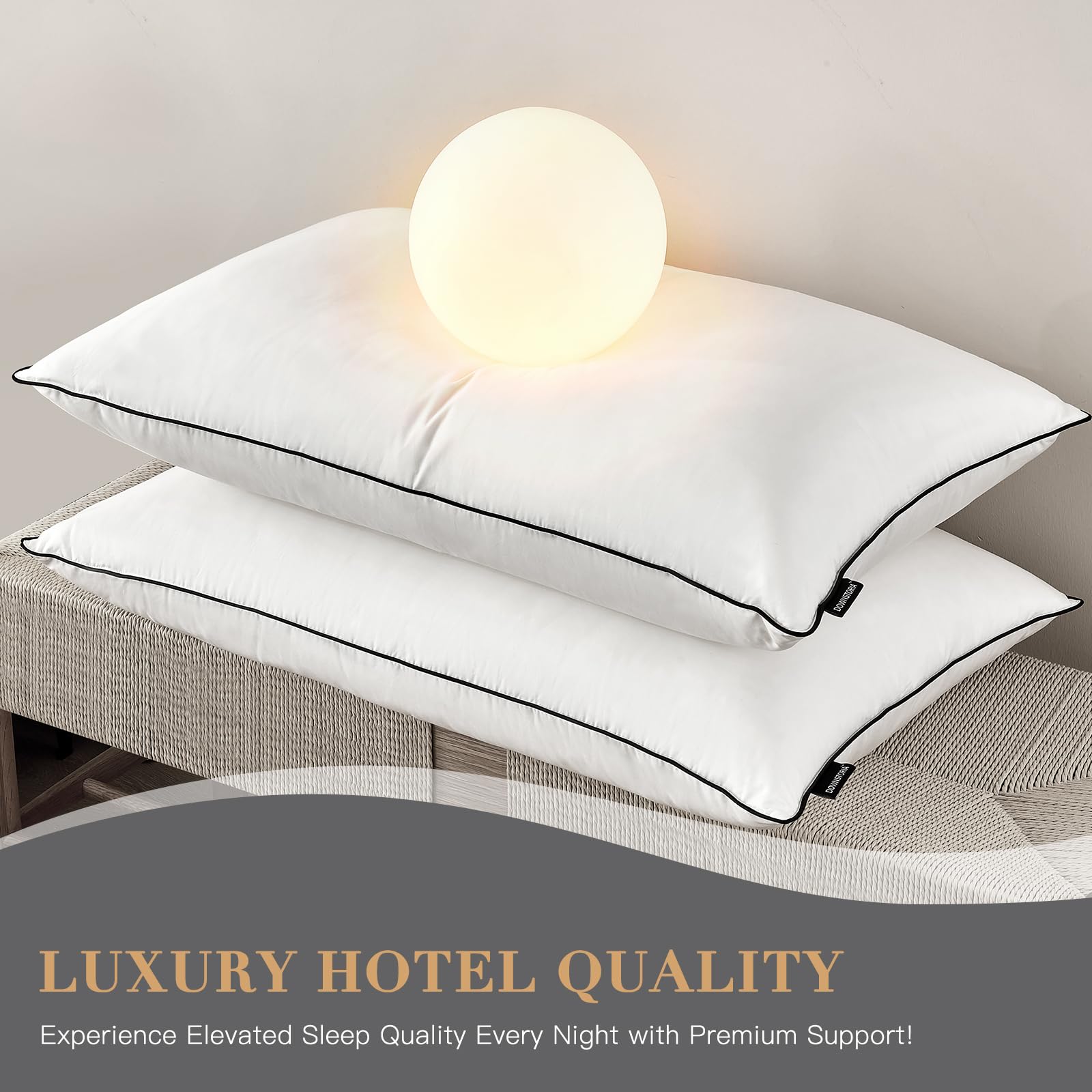 DOWNSTORIA Feather Down Pillows Queen/Standard Size Set of 2, Luxury Hotel Collection Bed Pillow 2 Pack, Down Surrounded Pillows for Sleeping, Soft Fluffy for Side Sleepers 20x28 in.