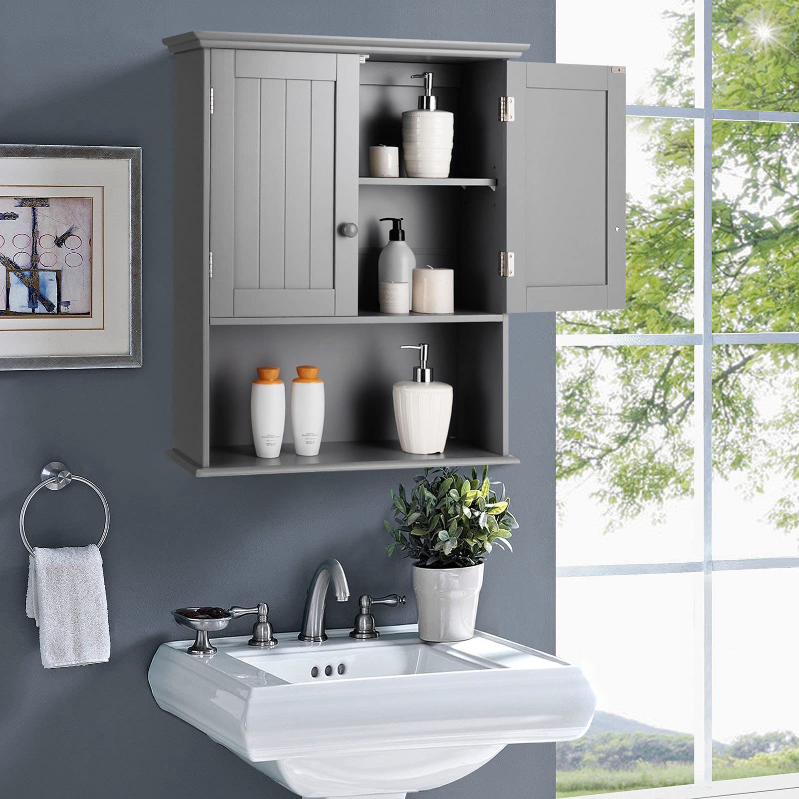 Wall Mount Bathroom Cabinet Wooden Medicine Cabinet Storage Organizer