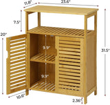 Bathroom Floor Cabinet, Bamboo Storage Cabinet with Doors and Open Shelves