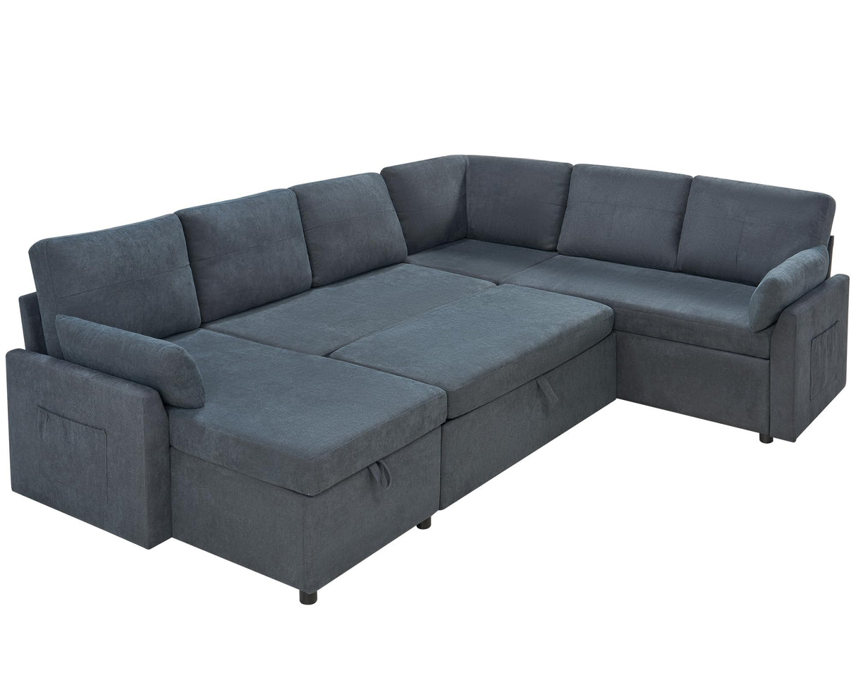 Sleeper Sofa, 112 Inch Pull Out Sofa Bed with Storage Chaise & 3 Seater