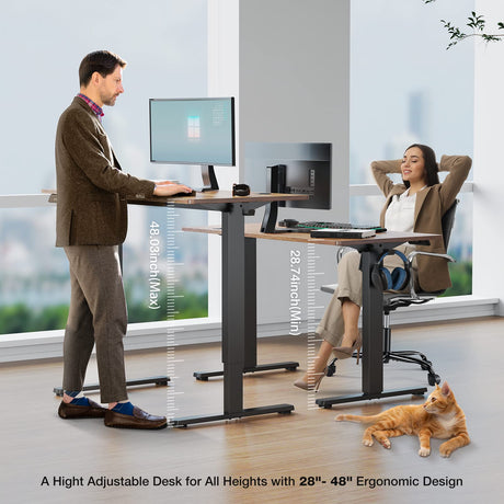 Sweetcrispy 55 x 24in Adjustable Height Electric Standing Computer Home Office Desk Ergonomic Workstation with 3 Memory Controller, 55"x24", Rustic Brown+Black