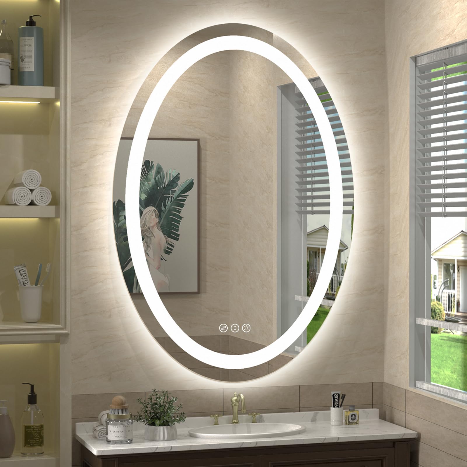 40x30 Oval LED Bathroom Mirror, Lighted Vanity Mirror for Wall, Anti-Fog, Shatter-Proof,