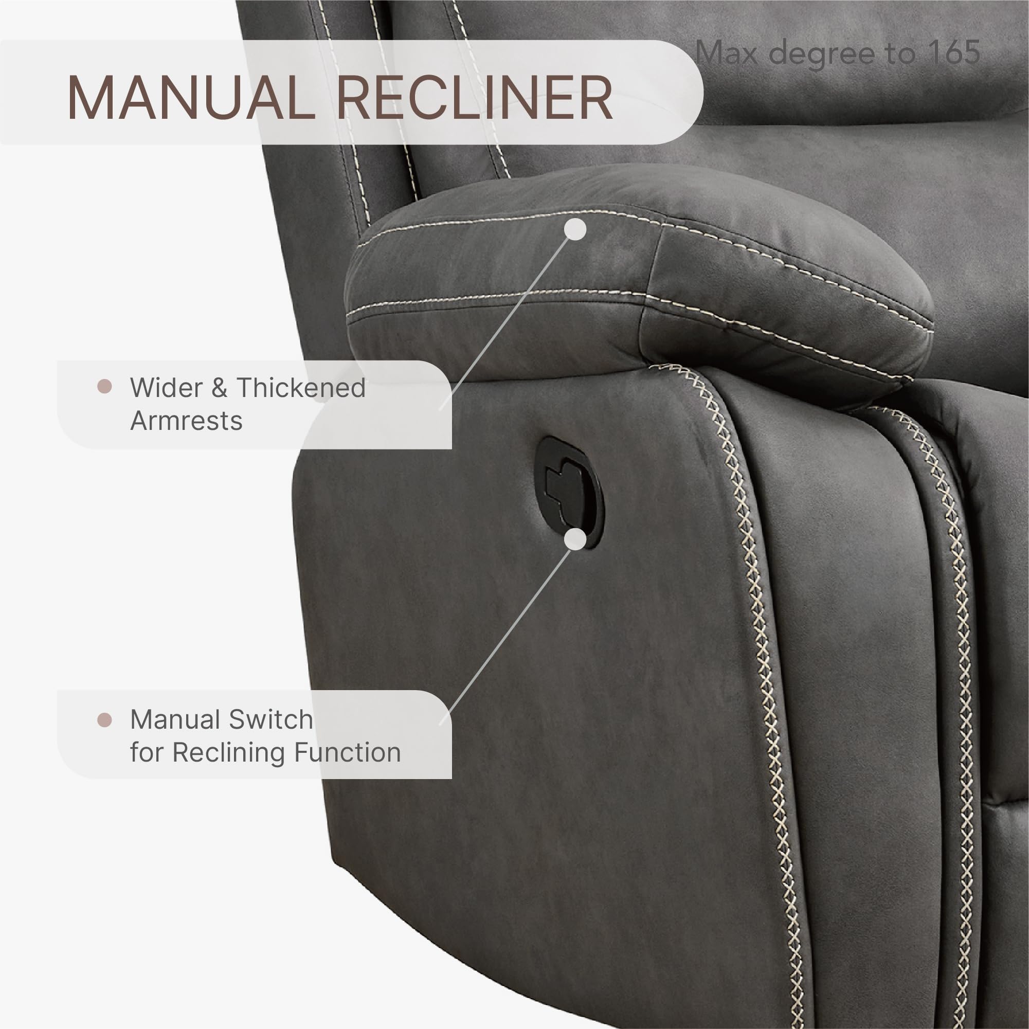 Kislot Faux Leather Glider Rocker Recliner – Manual Push-Back, Ergonomic Comfort