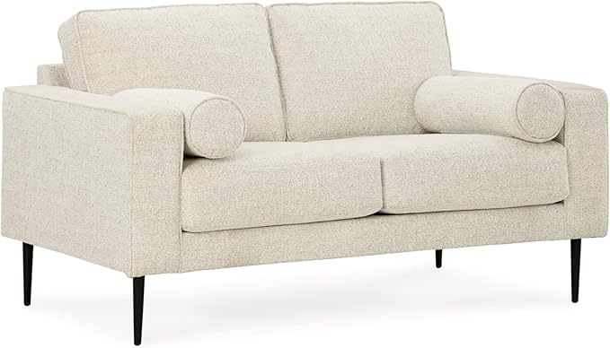Hazela Contemporary Loveseat with 2 Bolster Pillows, Beige