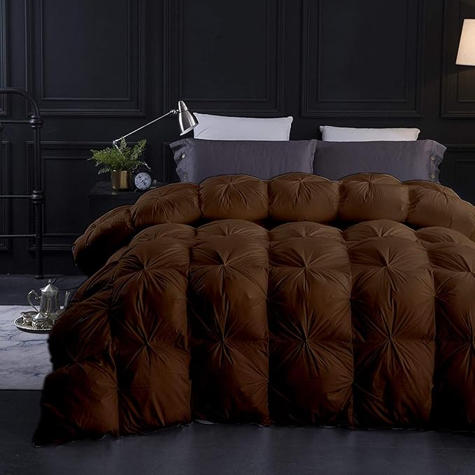 Solid Premium Quality 1000-TC Pinch Pleated Down Comforter- Eastern King Size