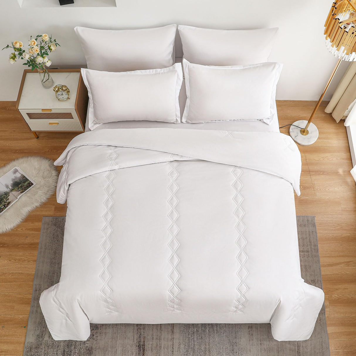 King Comforter Set 7 Pieces,White Ultra Soft Bedding Comforter Sets