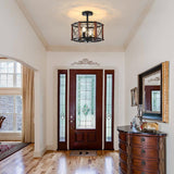 4-Light Farmhouse Wood Semi Flush Mount Ceiling Light