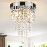 Modern Round Crystal Chandelier Ceiling Light,3 Light Crystal Flush Mount Small