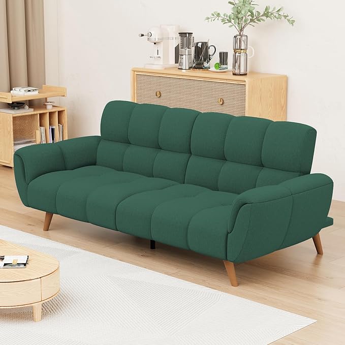 Futon Sofa Bed, Convertible 76.77" Modern Linen Futon Couch, Comfy Sleeper Sofa