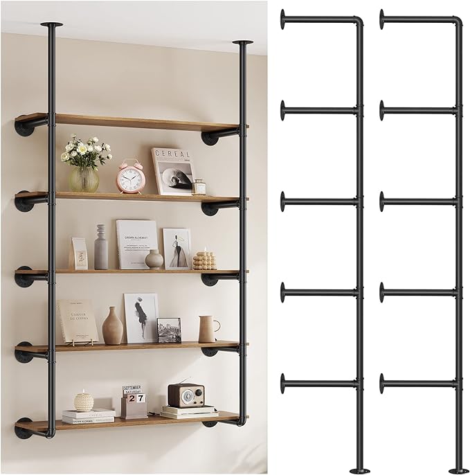 Industrial Iron Pipe Shelf Wall Mount, Farmhouse DIY Open Bookshelf