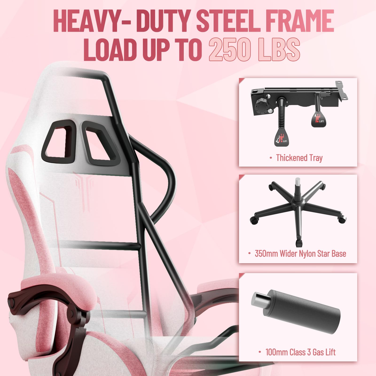 Ergonomic Gaming Chair with Massage Lumbar and Footrest - Pink & White