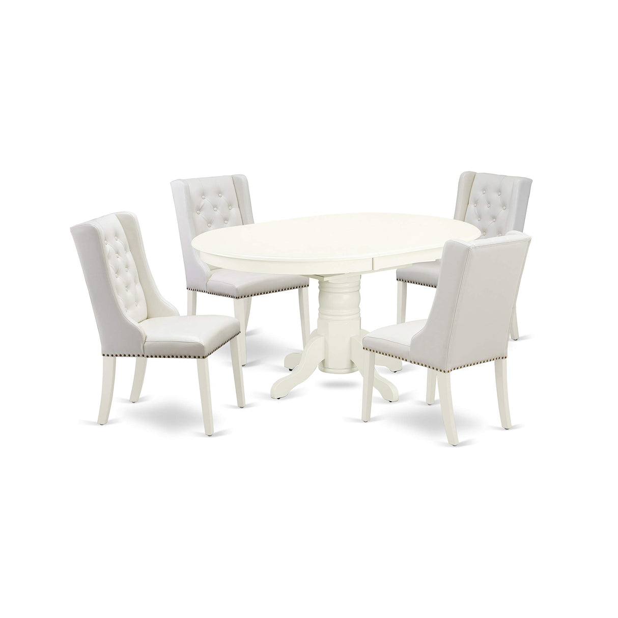 East West Furniture AVFO5-LWH-44 Avon 5 Piece Dining Set Includes an Oval Kitchen Table with Butterfly Leaf and 4 Light grey Faux Leather Upholstered Chairs, 42x60 Inch