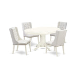 East West Furniture AVFO5-LWH-44 Avon 5 Piece Dining Set Includes an Oval Kitchen Table with Butterfly Leaf and 4 Light grey Faux Leather Upholstered Chairs, 42x60 Inch