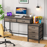 Computer Desk with 5 Drawers, Home Office Desks with Reversible Drawer Cabinet Printer