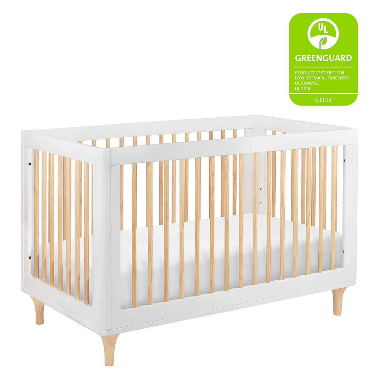 Lolly 3-in-1 Convertible Crib with Toddler Bed Conversion Kit in White and Natural,