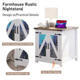 End Table, 24" Large Sofa Side Table with Charging Station, Mesh Barn Door