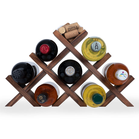 Alella Countertop Wood Wine Rack for 8 Bottles Holder and Cork Storage Tabletop