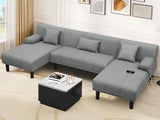 Sectional Couches for Living Room, U Shaped Sofa Faux Leather Modular Couch with USB