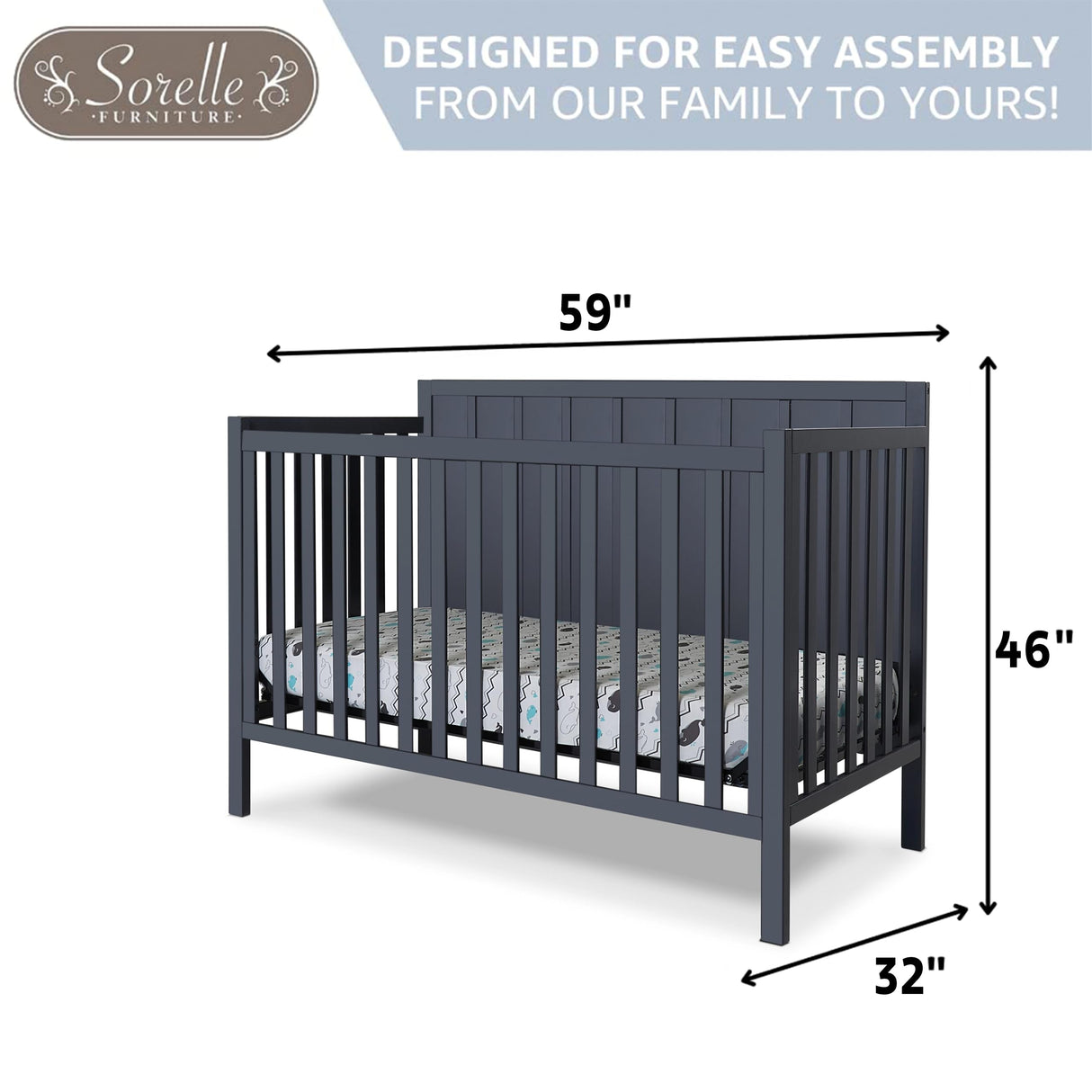 Furniture Essex Crib Classic 4-in-1 Convertible Crib, Made of Wood, Non-Toxic Finish,