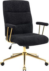 White Boucle Office Chair with Gold Base - Height Adjustable Desk Chair