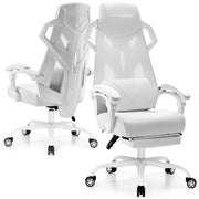 Ergonomic Gaming Chair with Mesh Back and Footrest - White
