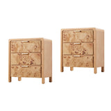 Fully Assembled Farmhouse 3-Drawer Nightstand, Set of 2，Distressed Wood Retro