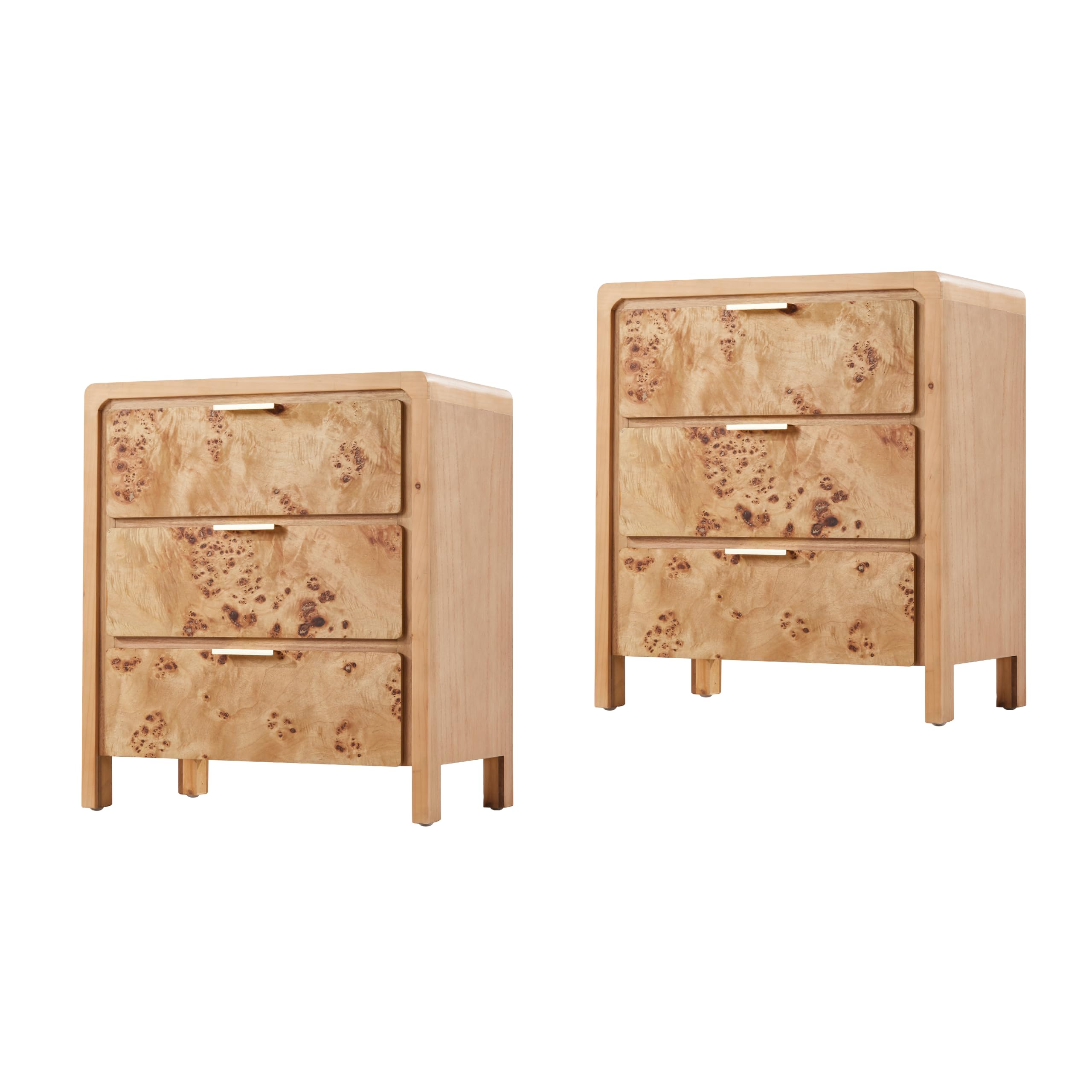 Fully Assembled Farmhouse 3-Drawer Nightstand, Set of 2，Distressed Wood Retro