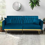 70” Velvet Futon Sofa Bed w/Adjustable Armrests and Backrest, Convertible Futon Couch