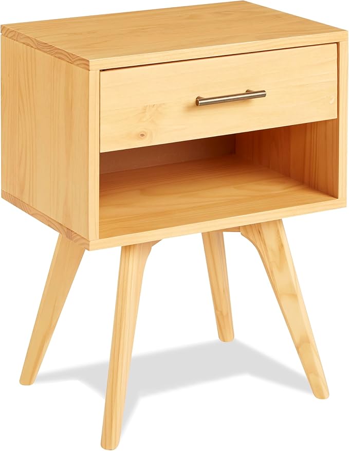 Mid Century Modern One Drawer Nightstand/Constructed of Solid Wood/Castanho Finish