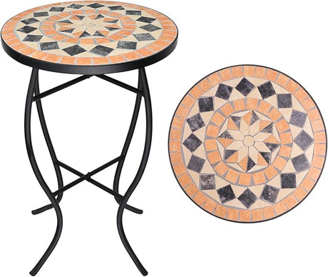 Mosaic Outdoor Side Table - Small Patio Table Coffee Outside Accent Tables Round End