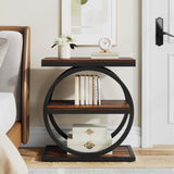 End Table, Narrow End Table with 3 Storage Shelves, Wood Side Table