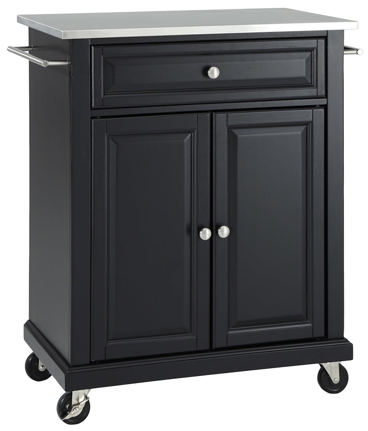 Compact Kitchen Island with Stainless Steel Top, Black